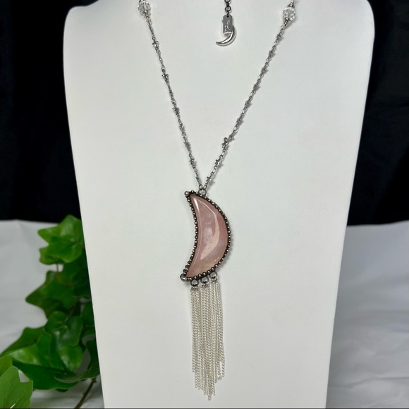 Moon & Stars Rose Quartz Statement Necklace - Picture 3 of 11